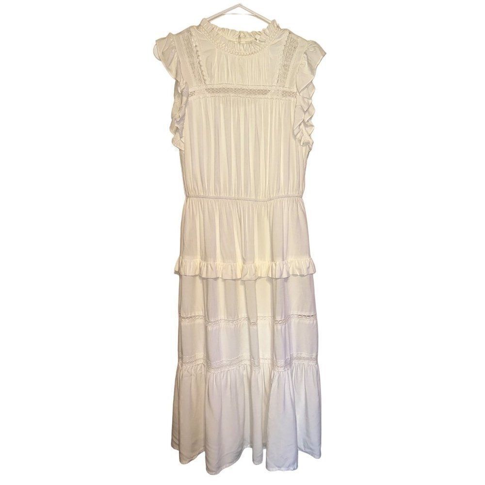 A Loves A White Tiered MIDI Dress Size Small